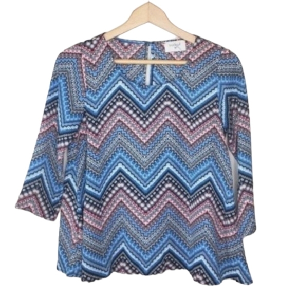 Everly | Pink Blue Mixed Print Zig Zag Chevron Blouse Size XS - Picture 1 of 7